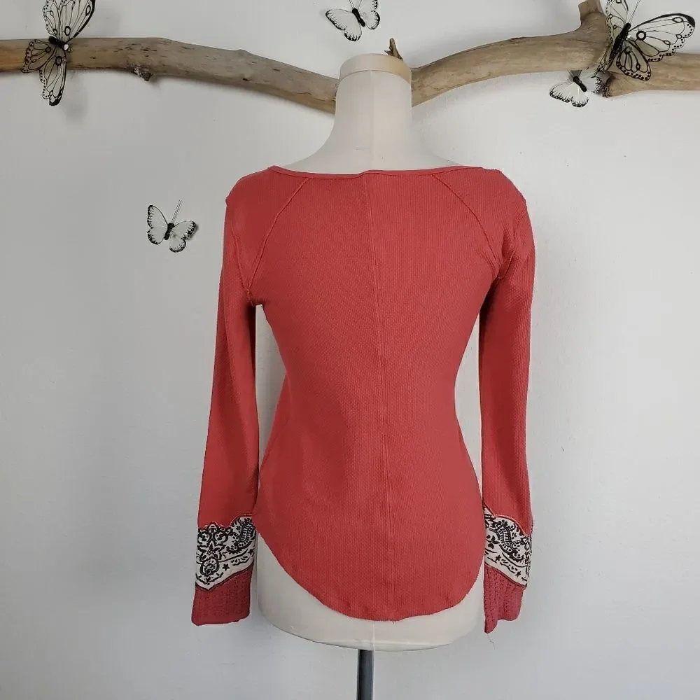 Free people red bandana cuffed henley